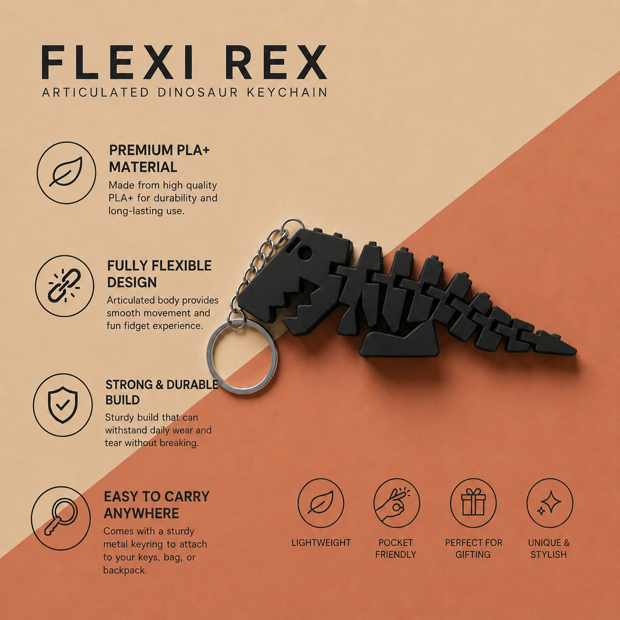 Flexi Rex Articulated Dinosaur Keychain