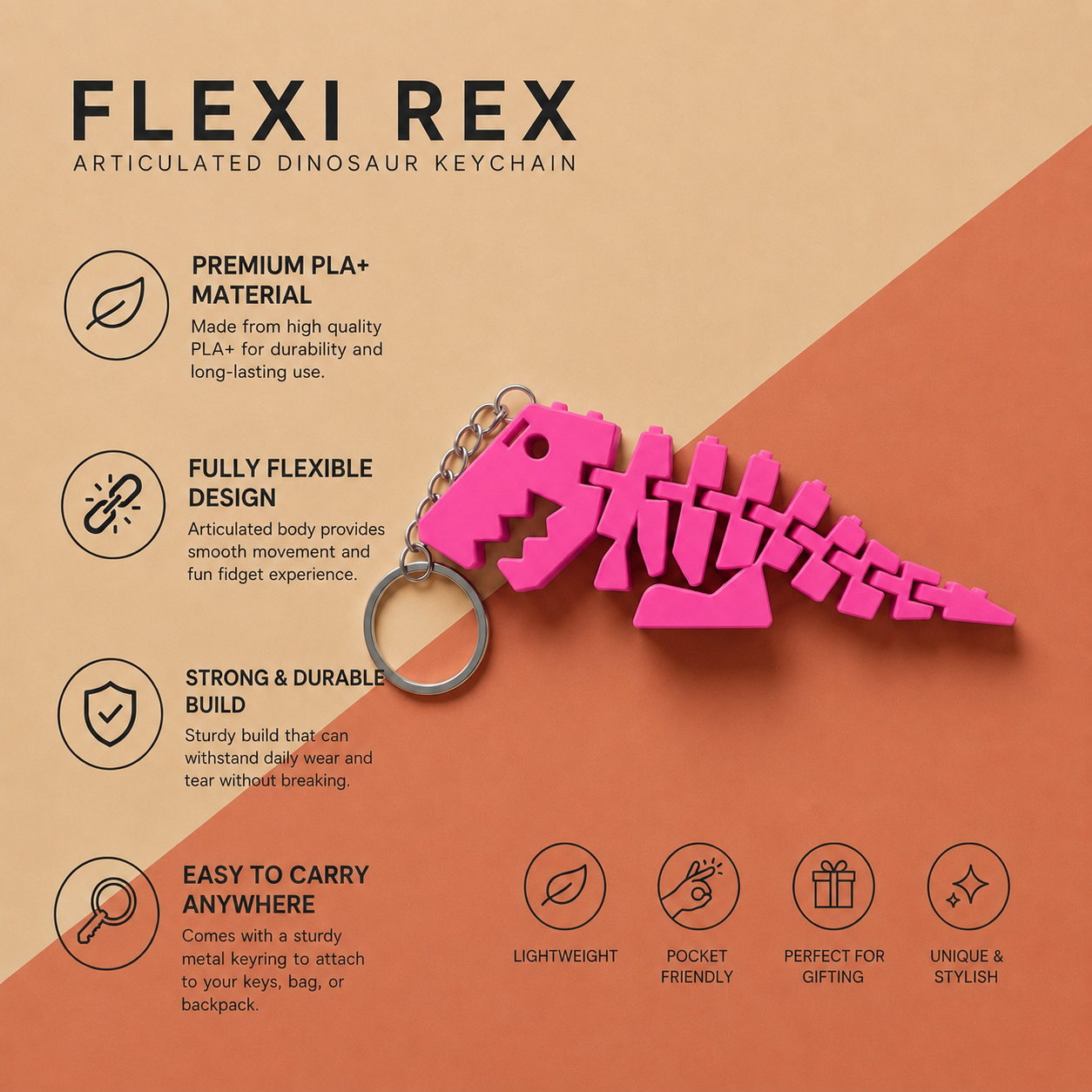 Flexi Rex Articulated Dinosaur Keychain