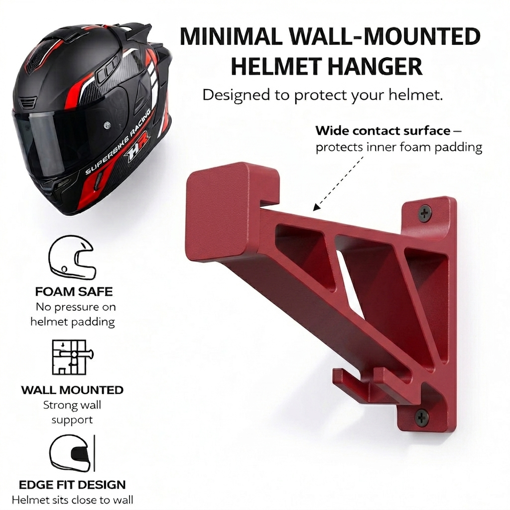 Universal Motorcycle Helmet Hanger With Key Hook for Wall