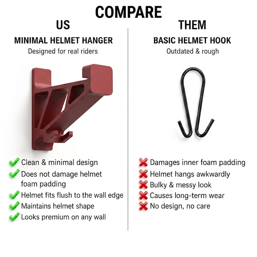 Universal Motorcycle Helmet Hanger With Key Hook for Wall
