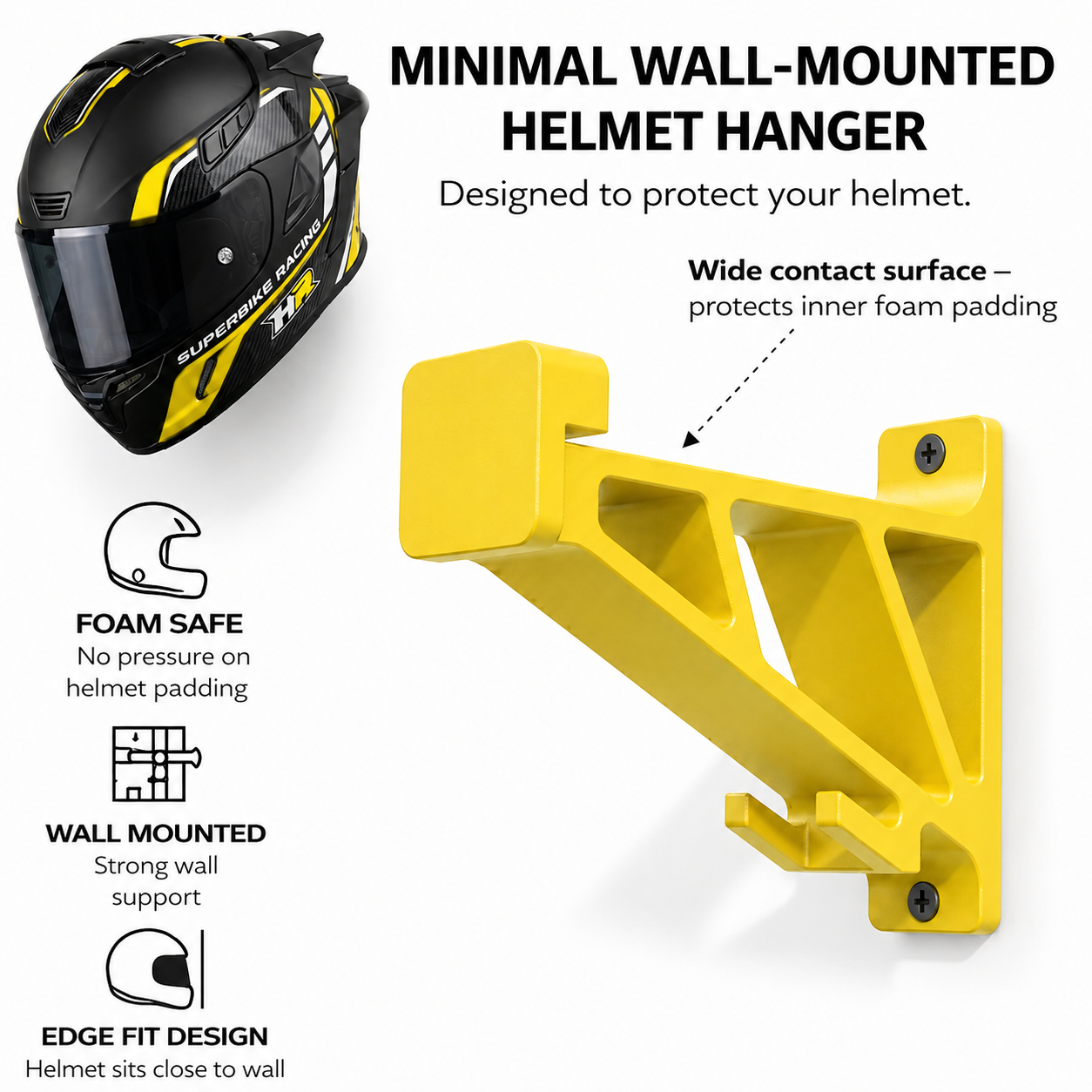 Universal Motorcycle Helmet Hanger With Key Hook for Wall
