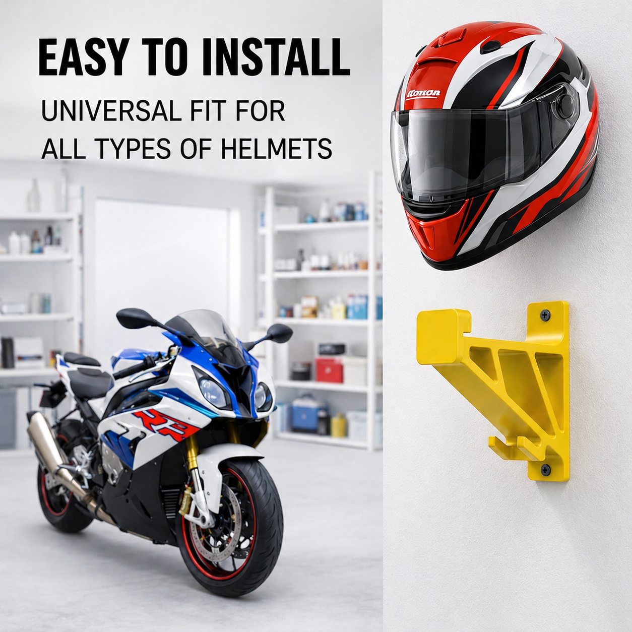 Universal Motorcycle Helmet Hanger With Key Hook for Wall