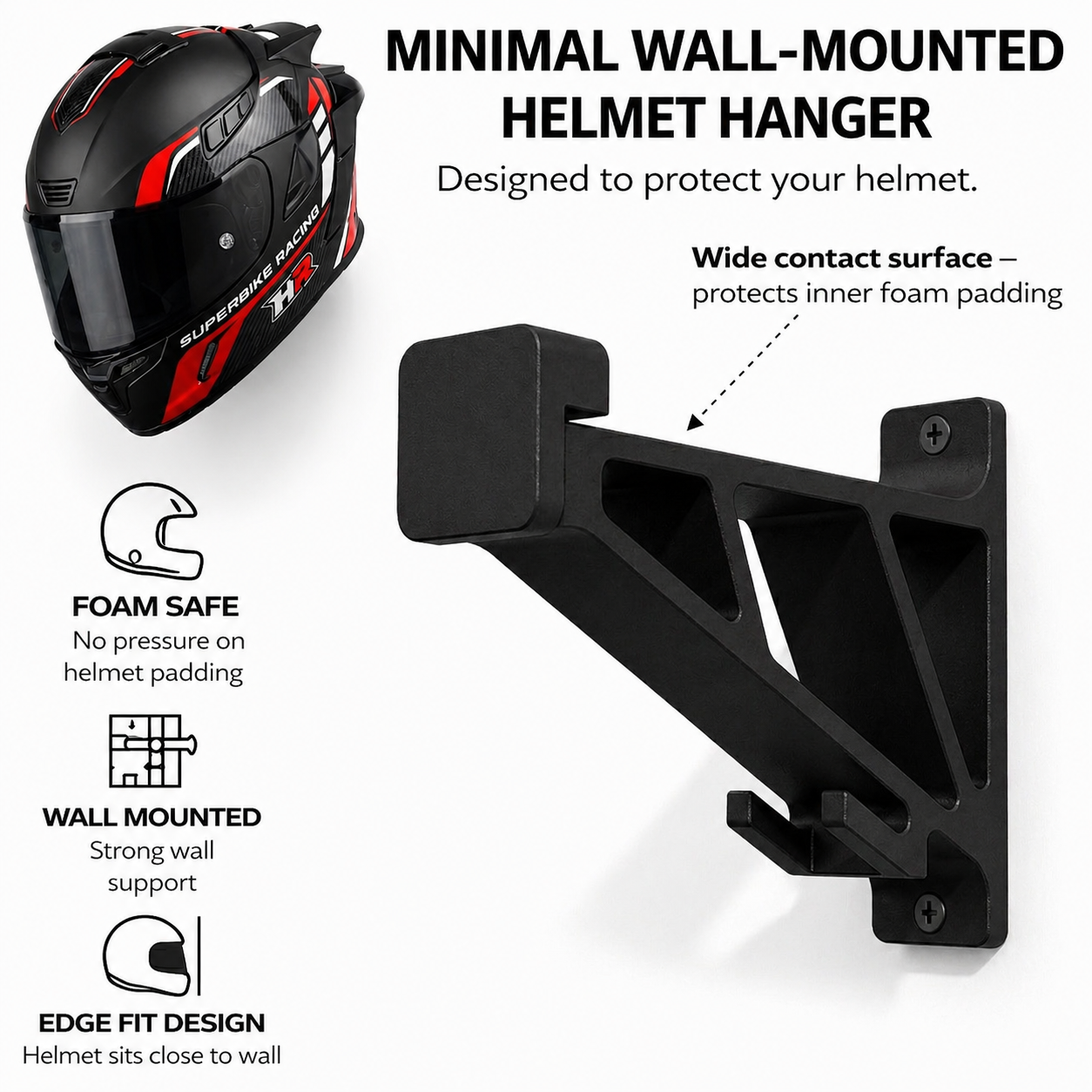 Universal Motorcycle Helmet Hanger With Key Hook for Wall