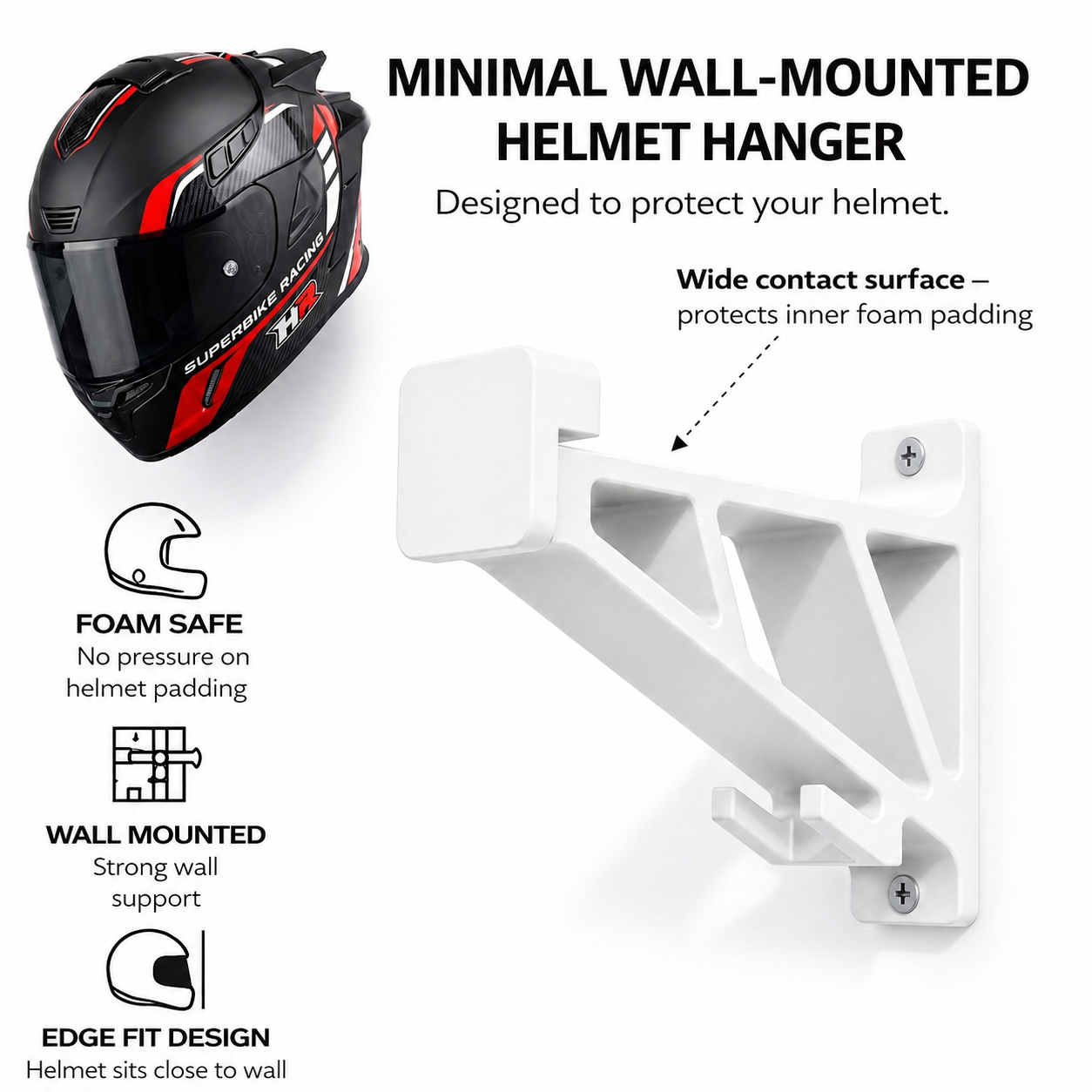 Universal Motorcycle Helmet Hanger With Key Hook for Wall
