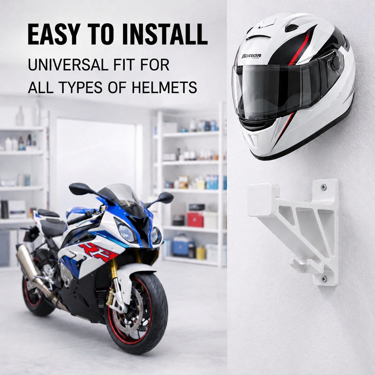 Universal Motorcycle Helmet Hanger With Key Hook for Wall