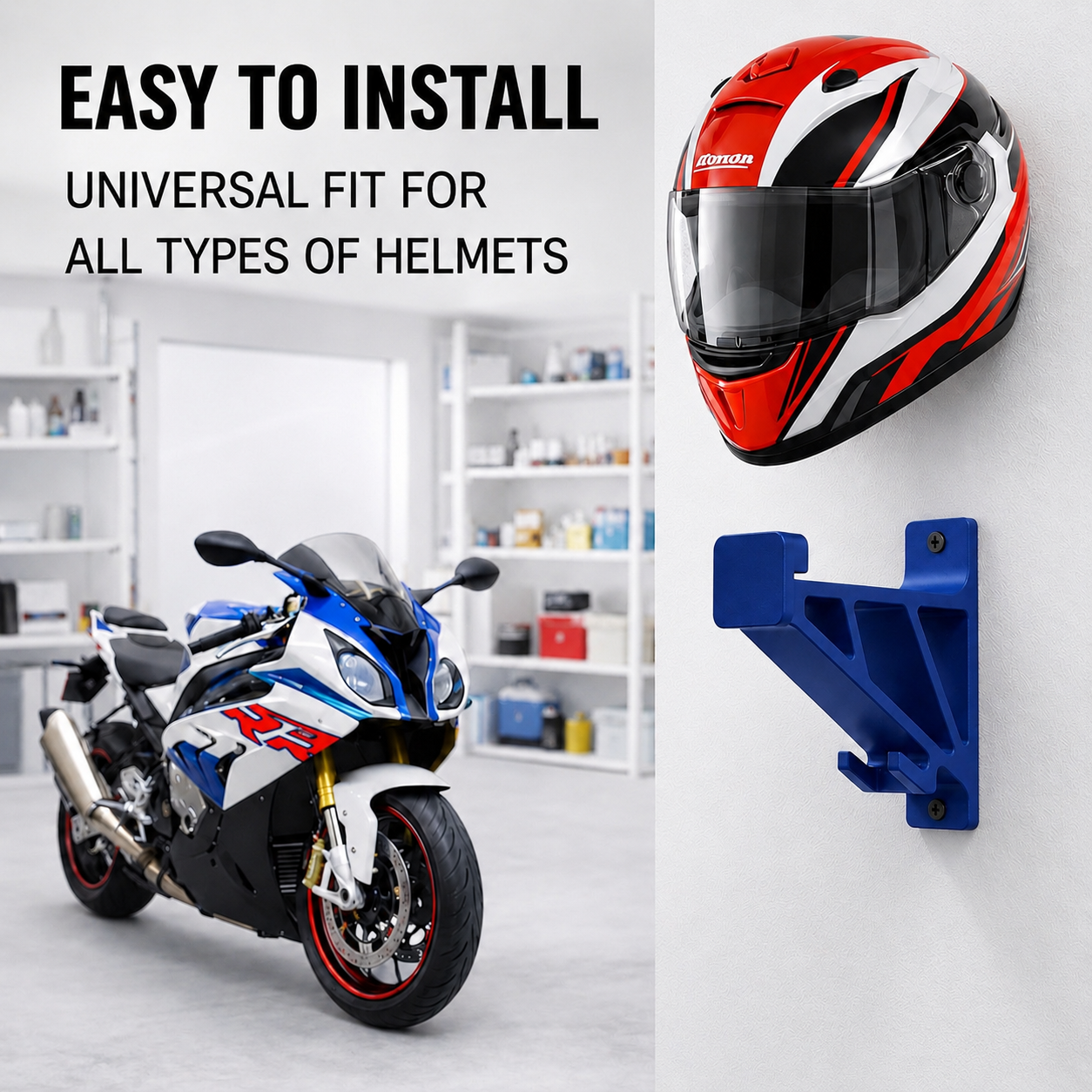 Universal Motorcycle Helmet Hanger With Key Hook for Wall