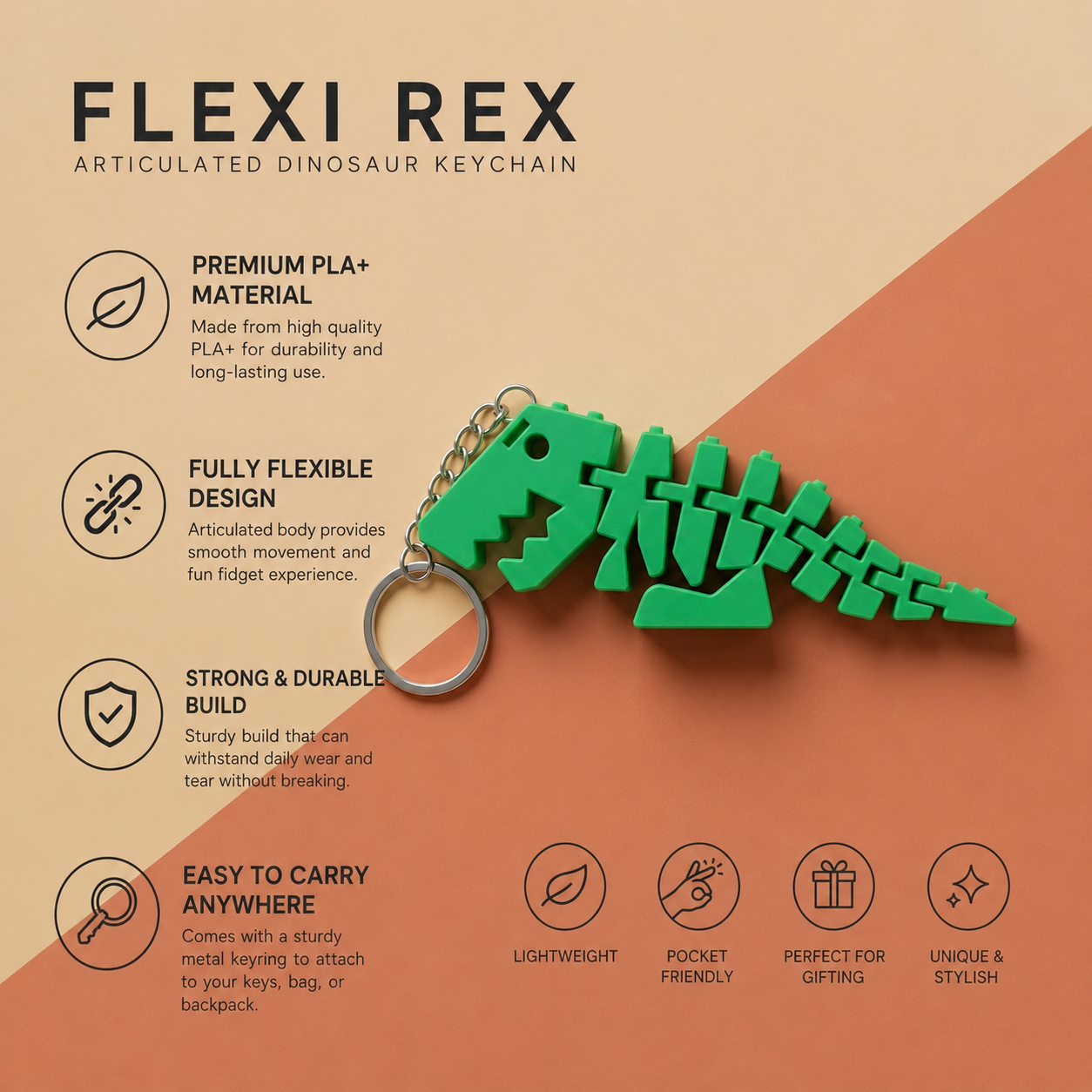 Flexi Rex Articulated Dinosaur Keychain