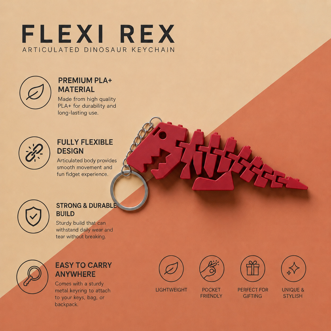 Flexi Rex Articulated Dinosaur Keychain