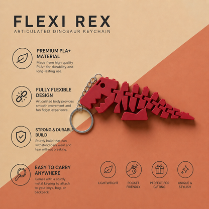 Flexi Rex Articulated Dinosaur Keychain