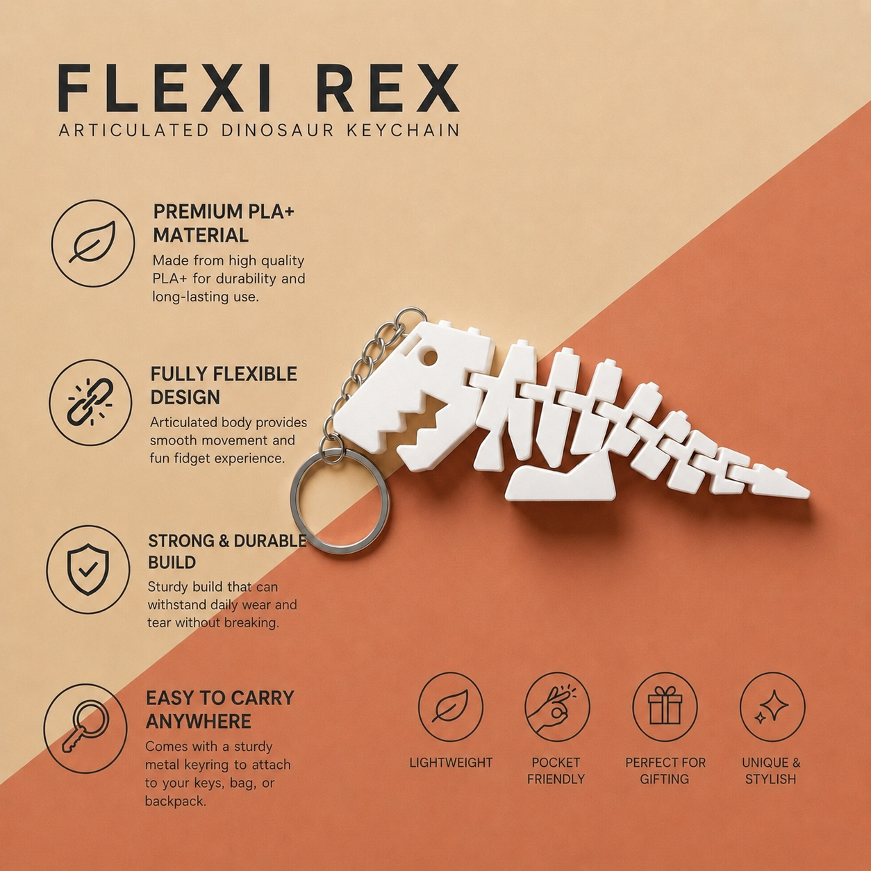 Flexi Rex Articulated Dinosaur Keychain